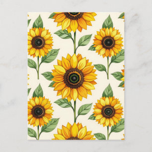 Cartão Postal Padrão Floral de Girassol Sem Costura Amarelo Bril