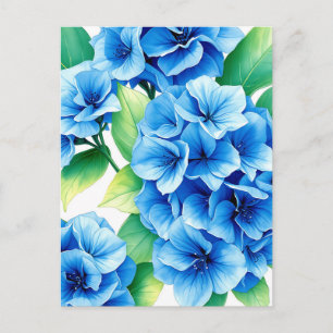 Cartão Postal Padrão Floral de Hortênsias Azuis