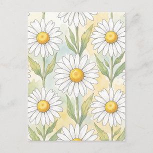 Cartão Postal Padrão Floral de Margarida Branca Alegre