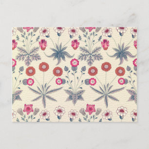 Cartão Postal Padrão Floral de Margarida William Morris Vermelho