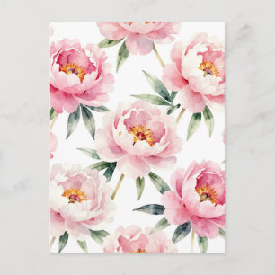 Cartão Postal Padrão Floral de Peônia Beijo em Aquarela