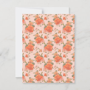Cartão Postal padrão floral de rosa laranja cor-de-rosa casament