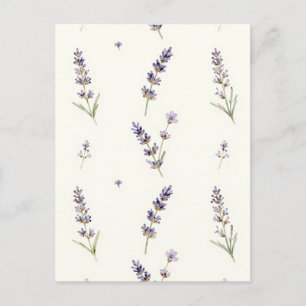 Cartão Postal Padrão Floral Delicado de Lavanda em Aquarela