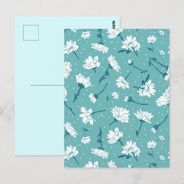 Cartão Postal Padrão Floral Elegante - Botânica Branca e Teal (Frente/Verso)