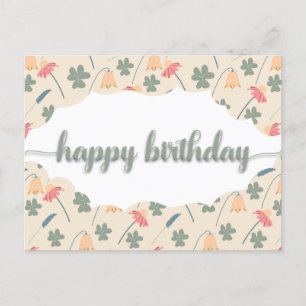 Cartão Postal Padrão Floral Elegante Feliz Aniversário