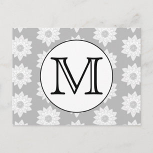 Cartão Postal Padrão Floral, Monograma Personalizado Preto e Br