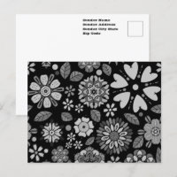Padrão Floral Retro Preto e Cinza sem Costura Artí