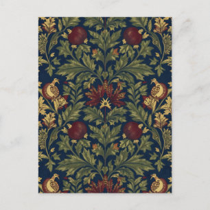 Cartão Postal Padrão Floral Romã Azul-Marinho William Morris