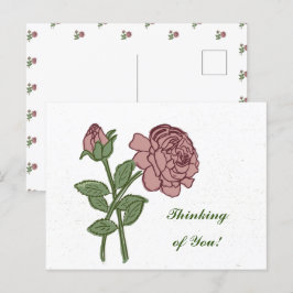 Cartão Postal Padrão Floral Rosa Adorável Pensando em Você!
