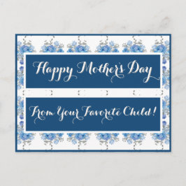 Cartão Postal Padrão Floral Rosa azul