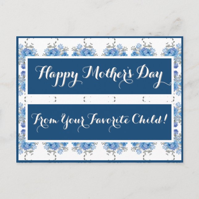 Cartão Postal Padrão Floral Rosa azul (Frente)