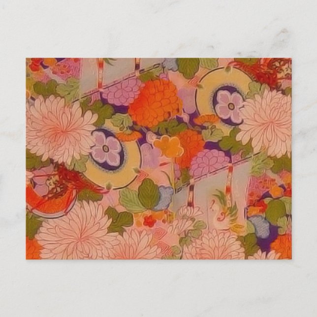 Cartão Postal Padrão Floral Rosa de Flor Kimono (Frente)