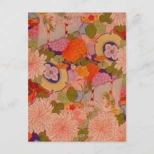 Cartão Postal Padrão Floral Rosa de Flor Kimono
