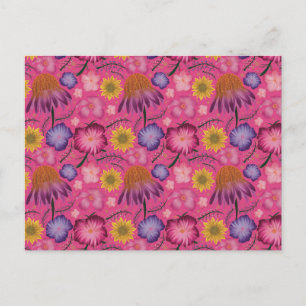 Cartão Postal Padrão Floral Rosa de Flor Selvagem