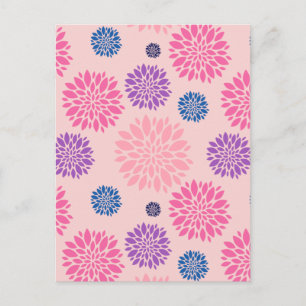Cartão Postal Padrão Floral Rosa Roxo e Azul Decorativo