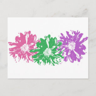 Cartão Postal Padrão Floral Rosa, Verde, Roxo