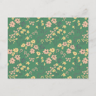Cartão Postal Padrão Floral Verde Boho Moderno
