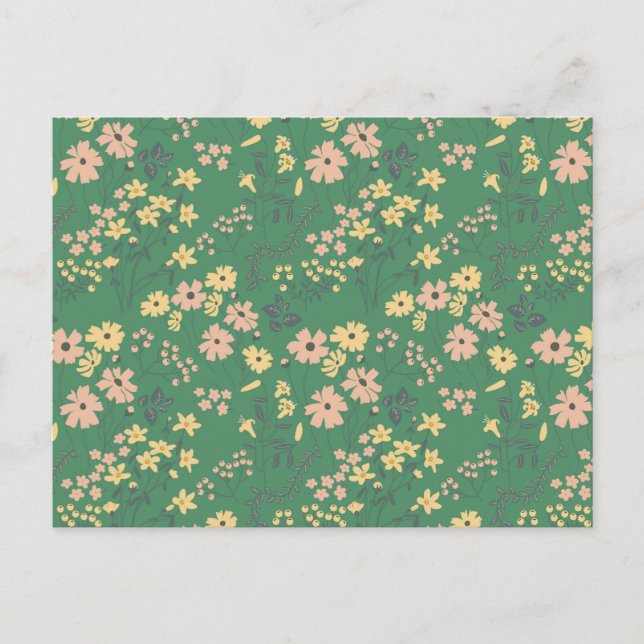 Cartão Postal Padrão Floral Verde Boho Moderno (Frente)