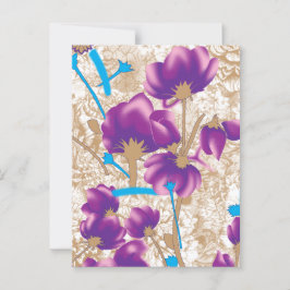 Cartão Postal Padrão floral vibrante com púrpura e azul f