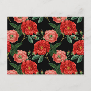 Cartão Postal Padrão floral vintage, belas flores vermelhas post