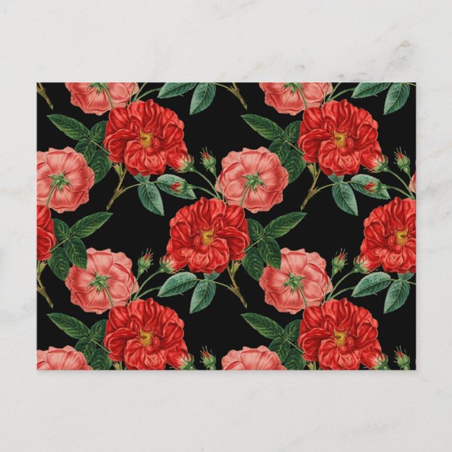 Cartão Postal Padrão floral vintage, belas flores vermelhas post (Frente)