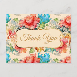 Cartão Postal Padrão Floral Vitoriano Vintage Obrigado