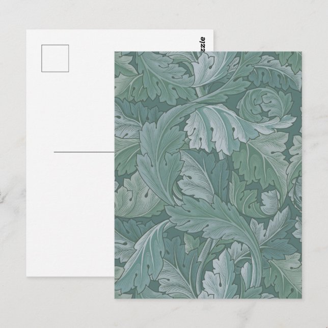 Cartão Postal Padrão Folha de Acanto Azul Teal de William Morris (Frente/Verso)