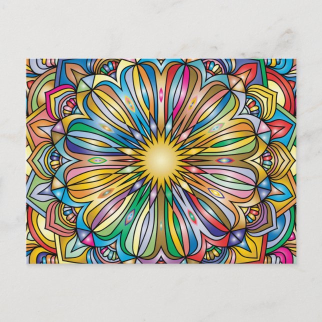 Cartão Postal Padrão Geométrico Abstrato de Flor de Mandala Colo (Frente)