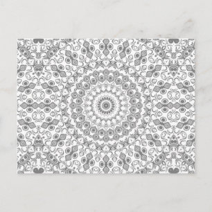 Cartão Postal Padrão Geométrico Mandala Cinza