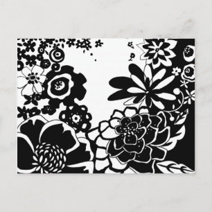 Cartão Postal Padrão Gráfico do Jardim Floral Negro e Branco