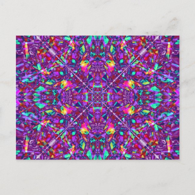Cartão Postal Padrão Hippie de Mandala Roxo (Frente)