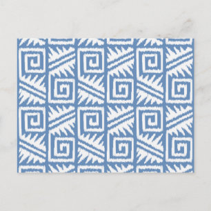 Cartão Postal Padrão Ikat Aztec - Azul-Céu e Branco