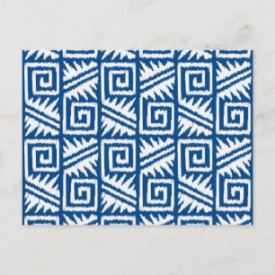 Cartão Postal Padrão Ikat Aztec - Azul Cobalto e Branco