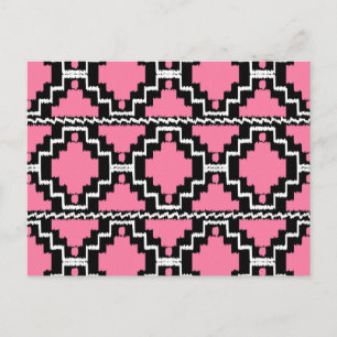 Cartão Postal Padrão Ikat Aztec - Rosa Fuchsia, Preto e Branco