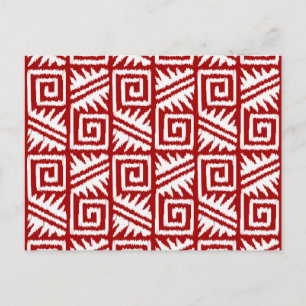 Cartão Postal Padrão Ikat Aztec - Vermelho Escuro e Branco