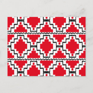 Cartão Postal Padrão Ikat Aztec - Vermelho, Preto e Branco