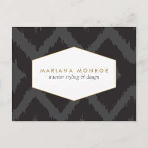 Cartão Postal Padrão Ikat no Cartão-postal do Designer de Cinzas
