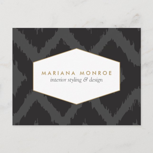 Cartão Postal Padrão Ikat no Cartão-postal do Designer de Cinzas (Frente)