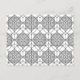 Cartão Postal Padrão linear de Abstrato branco e preto da vinhet