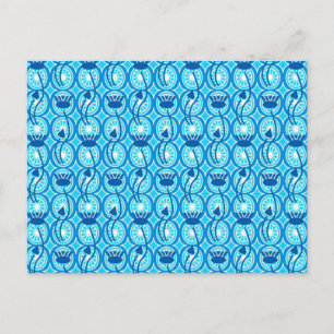 Cartão Postal Padrão lotus egípcio, cobalto e turquesa