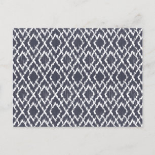 Cartão Postal Padrão marinho Ikat Geo Diamond, Impressão Azul 