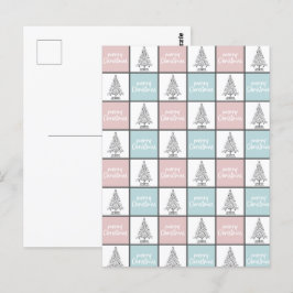 Cartão Postal Padrão Moderno do Pastel Azul e Rosa de Natal