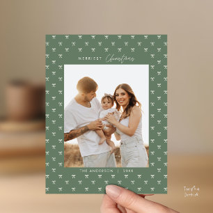 Cartão Postal Padrão Moderno Verde Sage Família Foto Natal