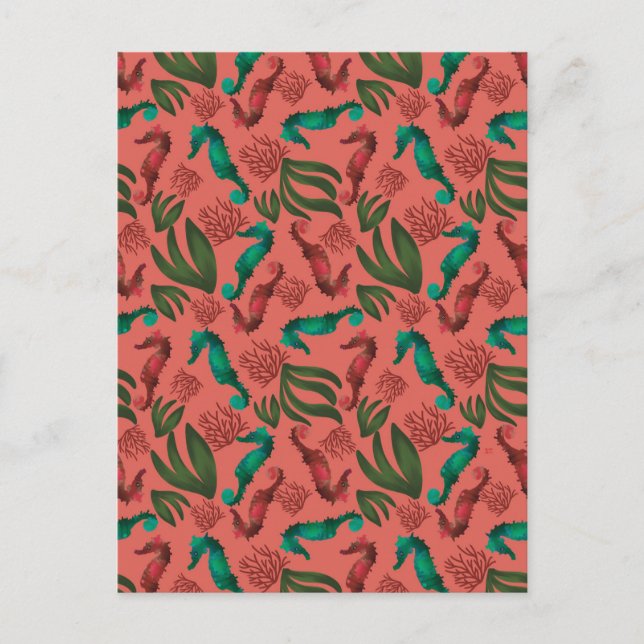 Cartão Postal Padrão Náutico da Coral do Cavalo-da-Marinha (Frente)