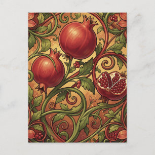 Cartão Postal Padrão Ornamental de Romã Art Nouveau