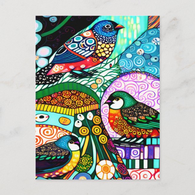 Cartão Postal Padrão Ousado Aves Modernas (Frente)