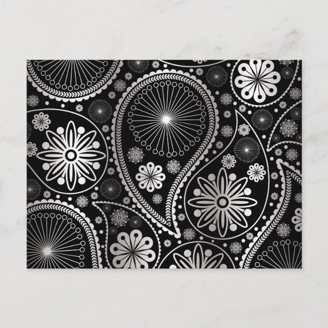 Cartão Postal Padrão paisley de prata (Frente)