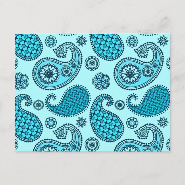 Cartão Postal padrão Paisley, turquesa, aqua e azul-marinho (Frente)