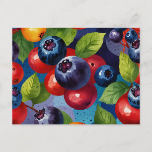 Cartão Postal Padrão pop Art Watercolor Blueberry