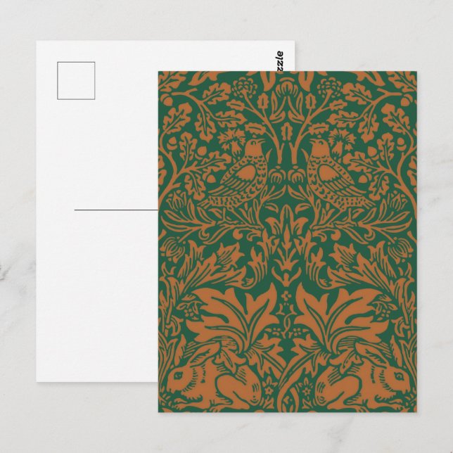 Cartão Postal Padrão Preto Âmbar Coelho Irmão William Morris (Frente/Verso)